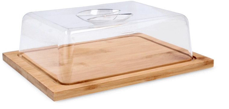 Bambusová servírovací deska s průhledným poklopem 25 × 19 × 7,5 cm
