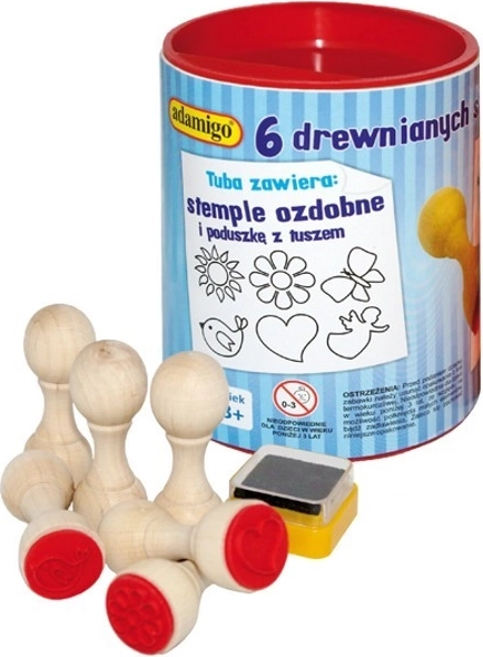 Sada dřevěných ozdobných razítek 6 ks s inkoustovým polštářkem