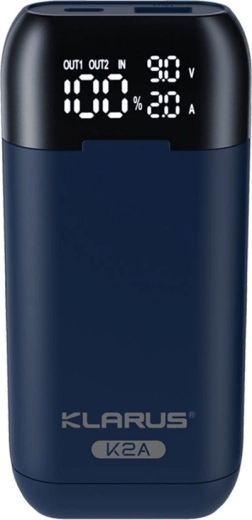 Klarus K2A 3v1 inteligentní duální nabíječka s držákem baterií a powerbankou, LCD displej
