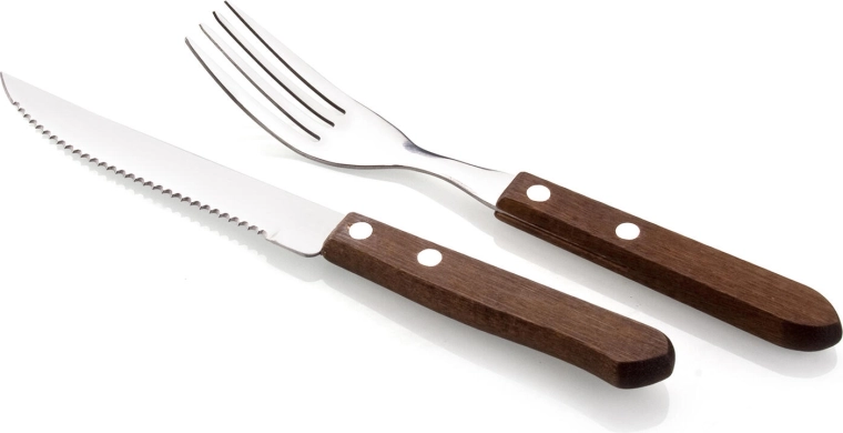 Steaková sada příborů BBQ 12 ks nerez s tmavou dřevěnou rukojetí