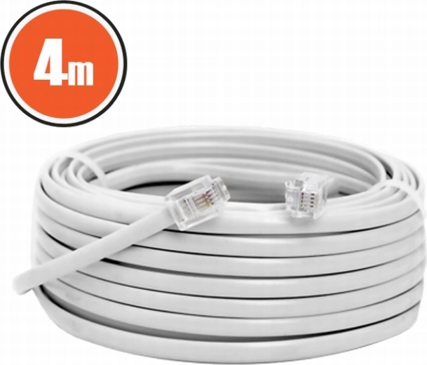 Telefonní kabel 6P4C, 4 m, bílý