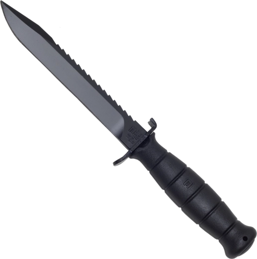 Glock FM81 survival nůž se zubatým hřbetem, 16,5 cm, černý, plastové pouzdro