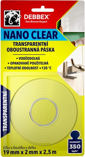 Oboustranná nano páska transparentní 19 × 2 mm, 2,5 m