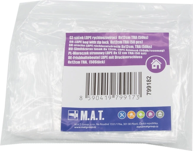 Sáčky LDPE se zipem 8 × 12 cm, transparentní, 50 ks