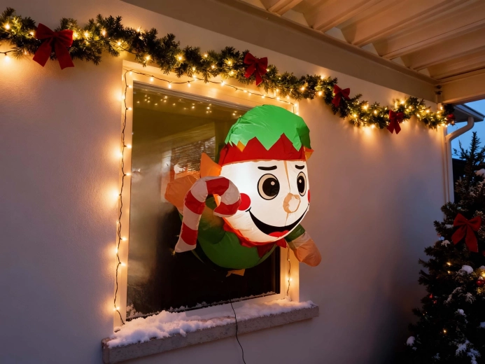 Nafukovací vánoční elf na okno s LED osvětlením 90 cm