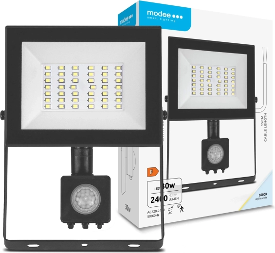 LED reflektor se senzorem 30 W, 120°, 2400 lm, 6000 K – MODEE E‑series