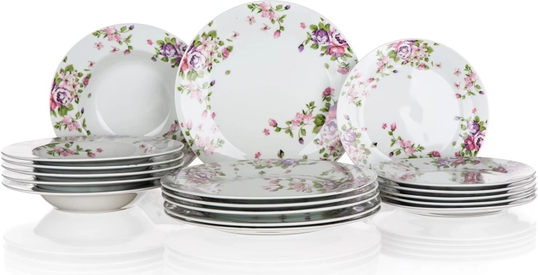Porcelánová jídelní sada Beauty, 18 dílů, květinový dekor
