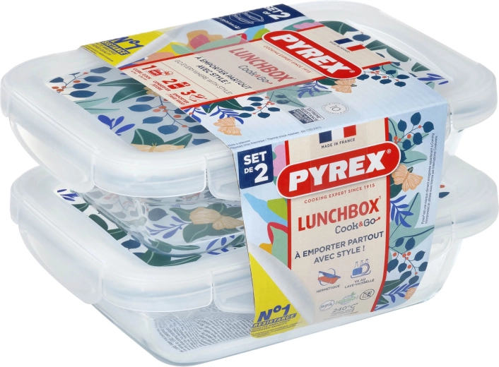 Sada obdélníkových skleněných dóz PYREX 2 × 0,8 l