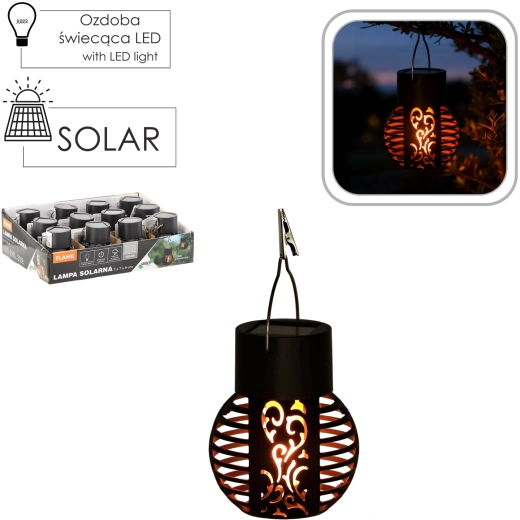 Solární závěsná lucerna s efektem plamene, černá, 7 × 7 × 9 cm