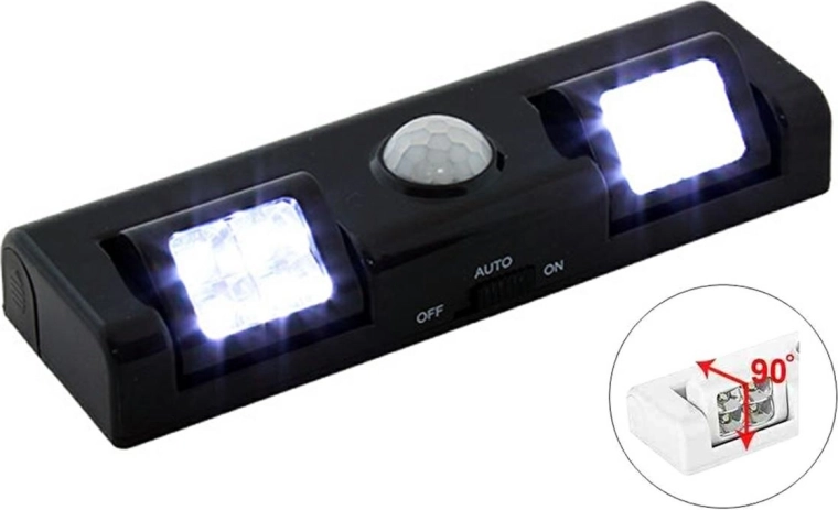 bezdrátová led lampička s pohybovým a soumrakovým čidlem, 8 led, černá