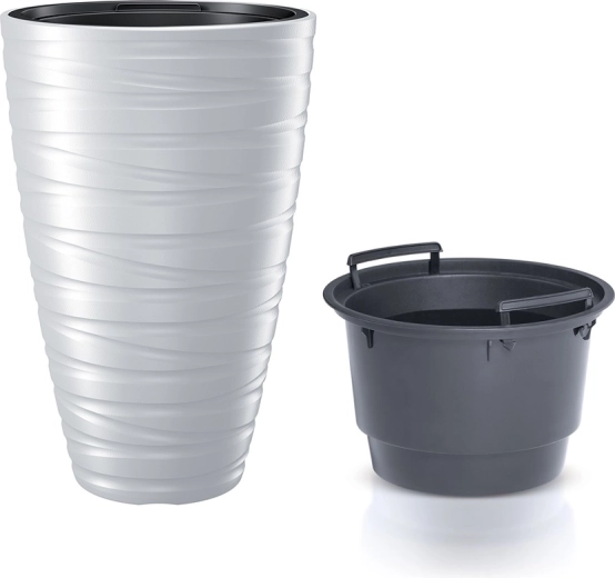 Vysoký květináč s vnitřní vložkou Maze 37,5 cm bílý