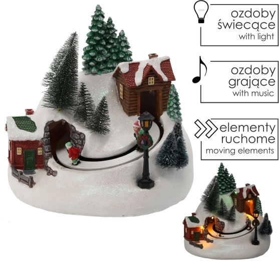 Vánoční LED hrací skříňka se zimní vesničkou