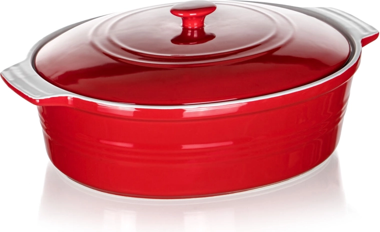 Keramická zapékací mísa s víkem CULINARIA, oválná 36,5 × 25 cm, červená/bílá