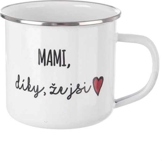 Bílý plechový hrnek „Mami, díky, že jsi“ 500 ml
