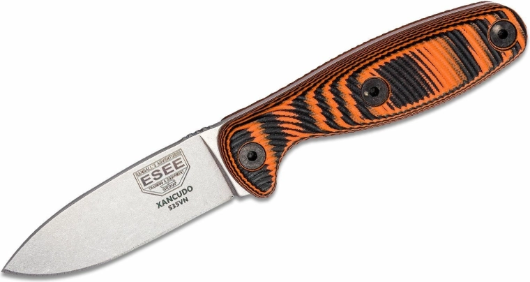 ESEE Xancudo outdoorový nůž 7,5 cm, stonewash, černo‑oranžová G10, pouzdro Zytel