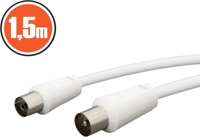Koaxiální kabel zástrčka–zásuvka 1,5 m bílý