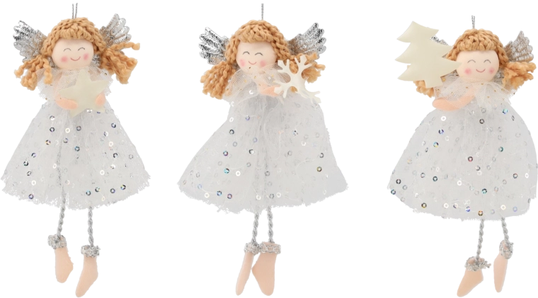Vánoční závěsná ozdoba andílek 7,5 × 16 cm (mix vzorů)