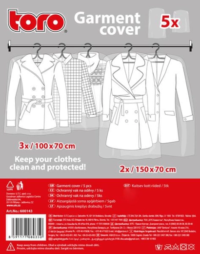 Ochranné vaky na oděvy – jednorázové, transparentní, sada 5 ks