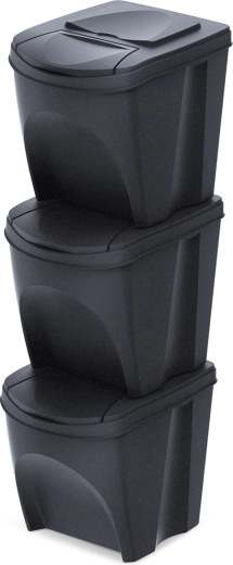 Sada 3 třídicích košů Sortibox Eco Wood 3×25 l – antracit