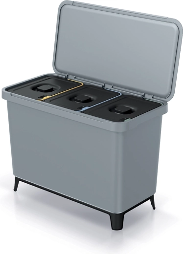Třídicí odpadkový koš 3×10 l světle šedý se separačními víky