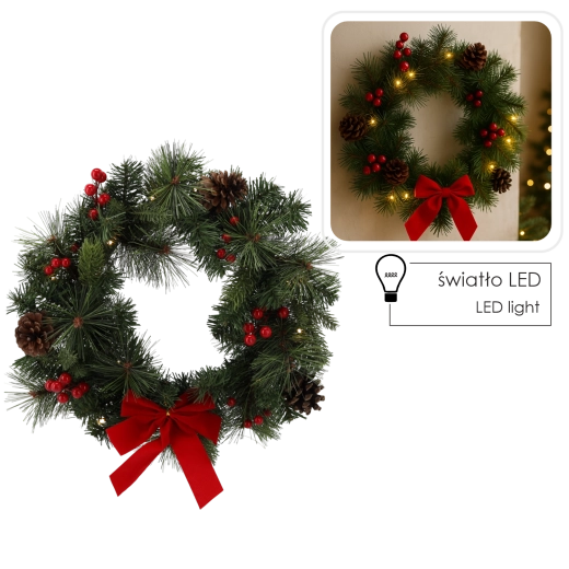 Vánoční věnec s LED osvětlením 40 cm – červený