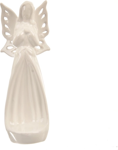Keramický anděl na čajovou svíčku bílý perleť