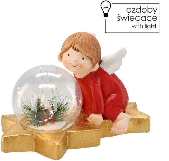 Vánoční figurka andělka s LED koulí 36,5 × 21,5 × 23,5 cm