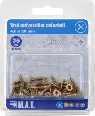 Univerzální vrut celozávit 4,0 × 20 mm, pozink, 35 ks