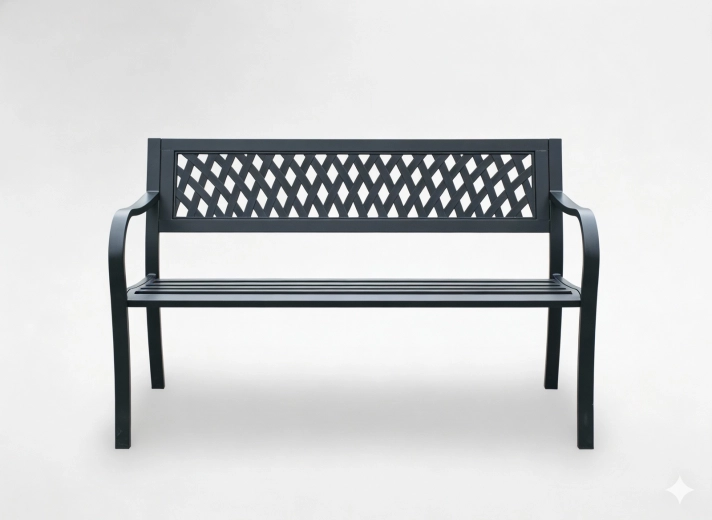 Zahradní kovová lavice 125 × 53 × 77 cm s mřížkovaným opěradlem