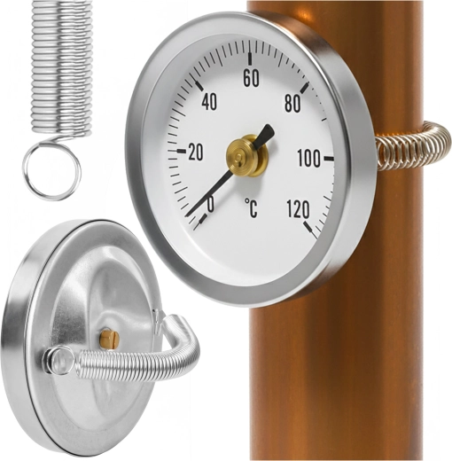 Bimetalový přítlačný teploměr na trubku Ruhhy 0–120 °C