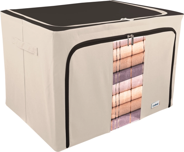 Bežový látkový organizér Kamai Ordinett 100 l s průhledným okénkem a bočními úchyty