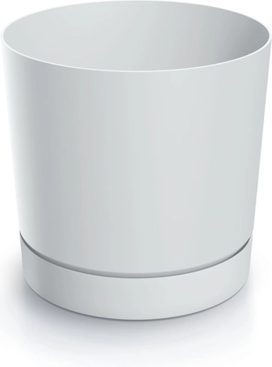 Plastový květináč s miskou 33,8 cm bílý mat