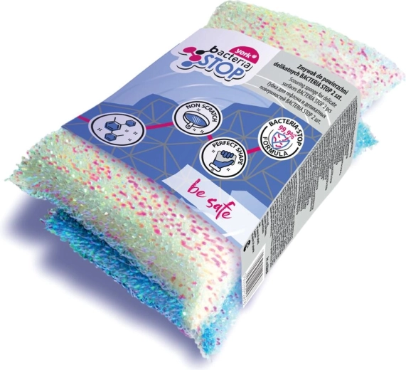 Čisticí houbičky Bacteria Stop na jemné povrchy 11,5 × 7 × 3 cm, 2 ks