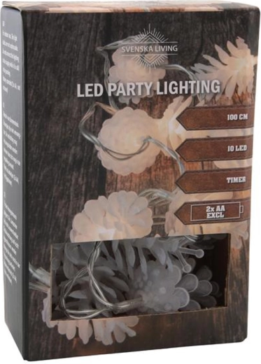 Světelný řetěz s časovačem 10 LED šišky 100 cm