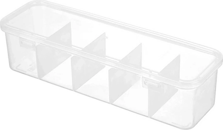 Organizer na kabely s víkem a 5 přihrádkami, průhledný