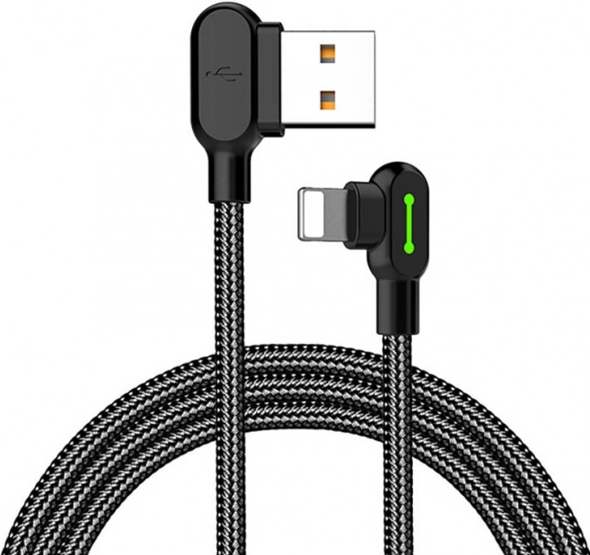 Úhlový USB Lightning kabel s LED podsvícením McDodo 1,2m černý