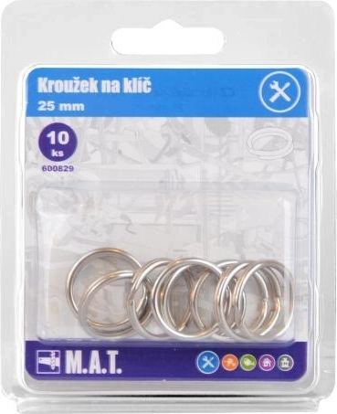Kovový kroužek na klíče 25 mm, nikl – balení 10 ks