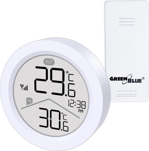 Bezdrátová meteorologická stanice s teploměrem IN/OUT a hodinami GREENBLUE