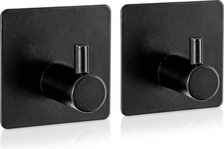 Samolepicí háček RADKA, černý, 4,5 × 4,5 cm, 2 ks