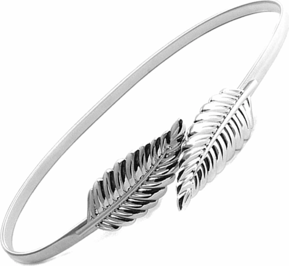 Dámský kovový pásek se sponou s listem, stříbrný, 68–100 cm