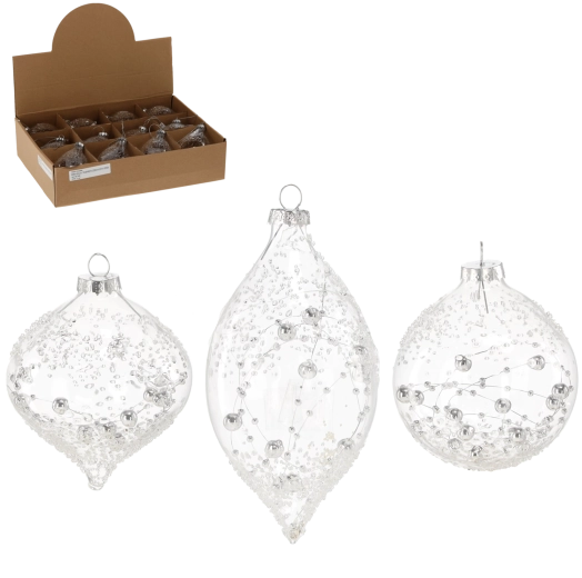 Skleněná vánoční baňka transparentní, mix vzorů