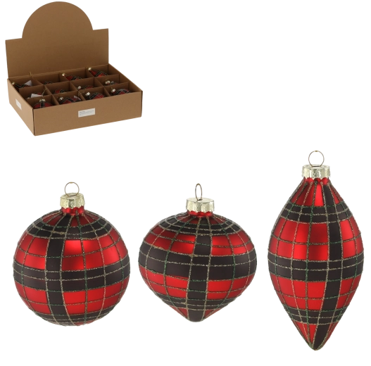 Skleněná vánoční ozdoba červená a černá kostka – mix vzorů