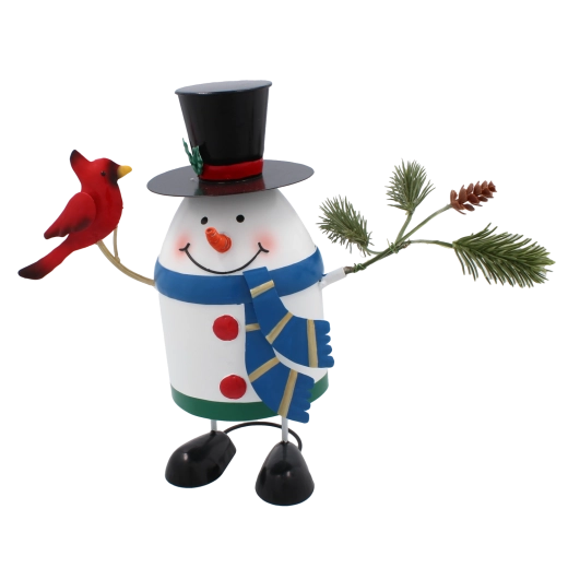 Kovový vánoční sněhulák 14 × 12 × 20 cm