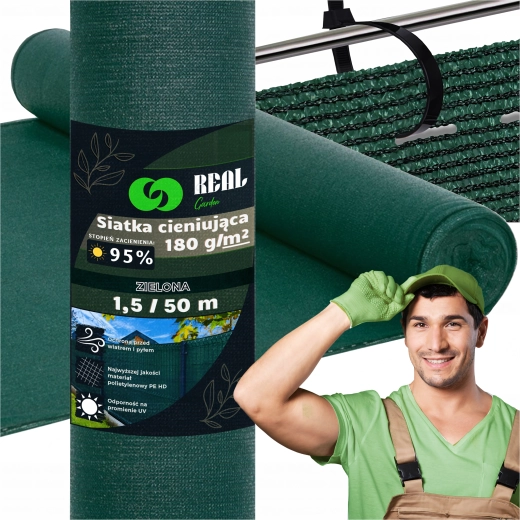 Zastiňovací síť 1,5 × 50 m, 95 %, zelená, 180 g/m² s UV filtrem