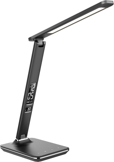 Solight led stolní lampička s displejem 9 W v černé kůži