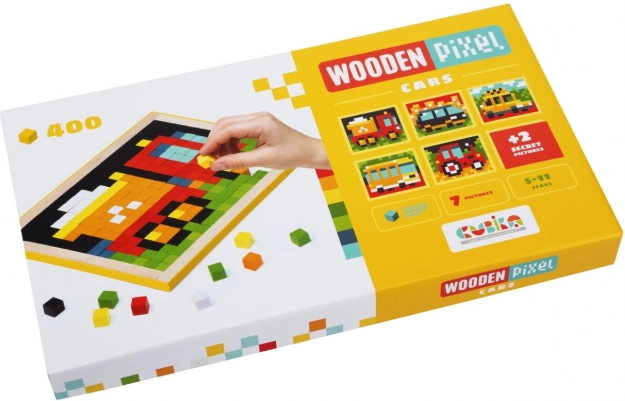 Cubika Pixel auta – dřevěná mozaika 400 kostiček a 7 předloh