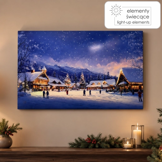 Led obraz na plátně zimní městečko 60 × 40 × 3,2 cm