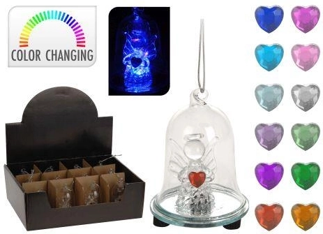 Skleněný LED zvonek s andělíčkem 6 × 8 cm