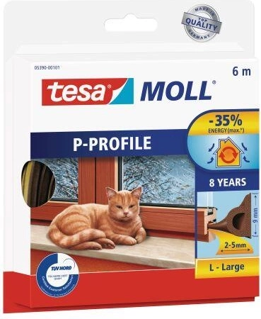 Těsnění do oken a dveří P profil 9 × 5,5 mm, hnědé, 6 m