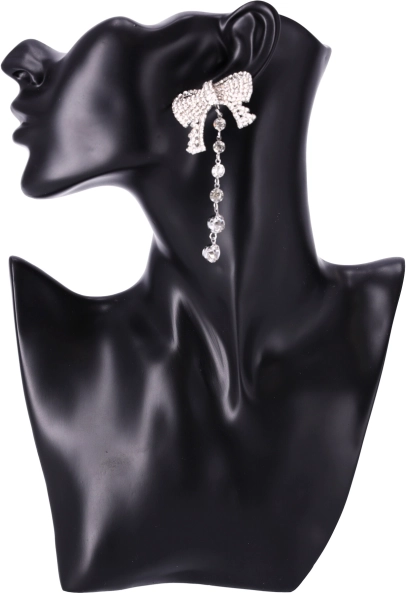 Dlouhé náušnice s mašlí - stříbrné